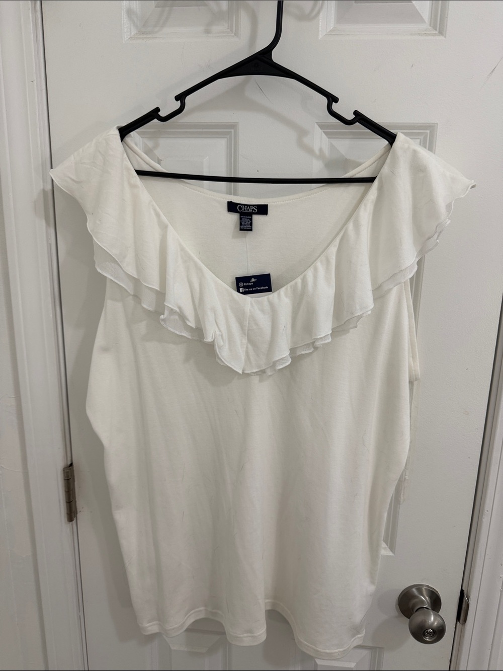 Chaps White Ruffle V-Neck Sleeveless Tank Top Size 2X NWT